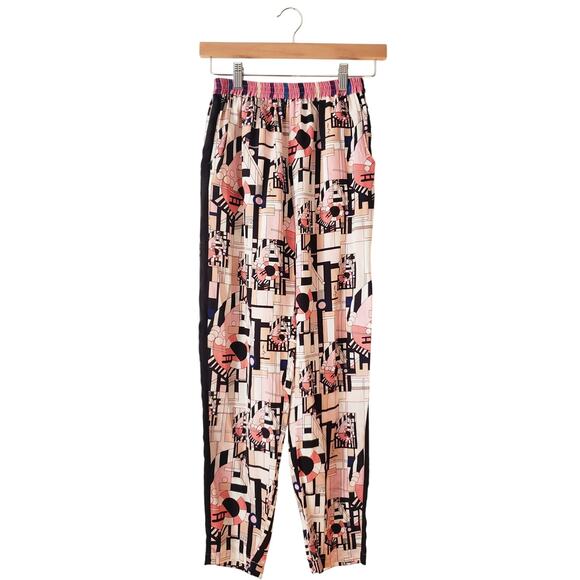 See By Chloe 100% Silk Striped/Abstract Print Pants Pink Size US 2 - Picture 1 of 9